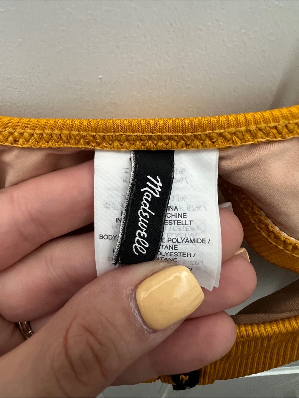 Madewell Second Wave Ribbed Button Front Bikini Top Mustard Yellow Small - Picture 3 of 5